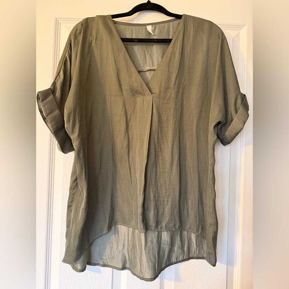 Glam Olive V-Neck Blouse
